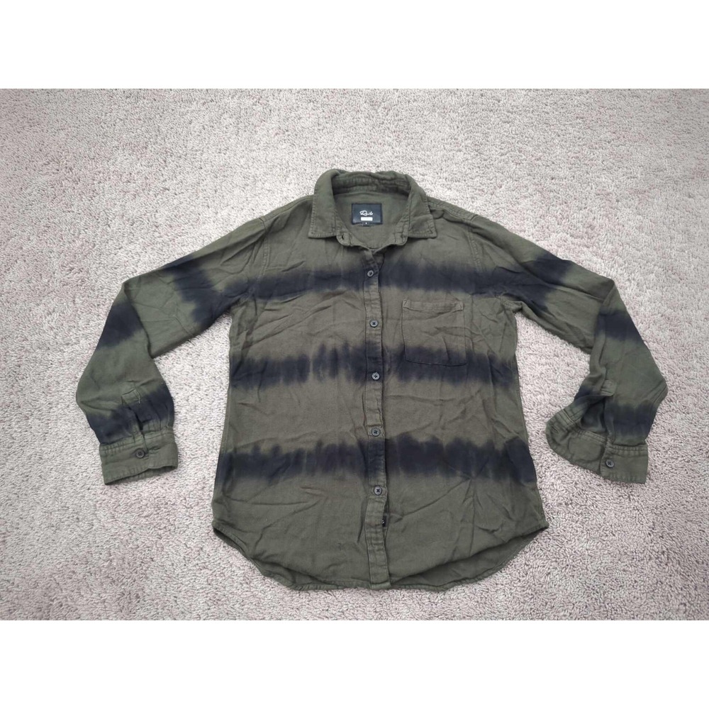 Rails Hunter Tie Dye Button Up Shirt Womens S‎ Olive Black Waves Long Sleeve